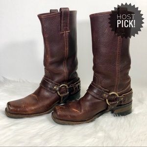 frye square toe harness boots
